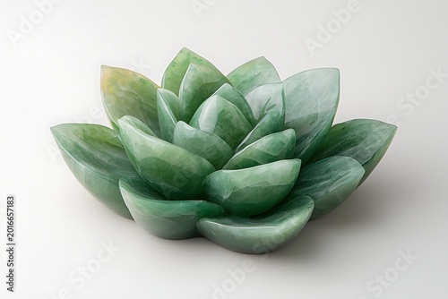 Beautiful green jade succulent sculpture with rounded leaves on white background for decor or art display