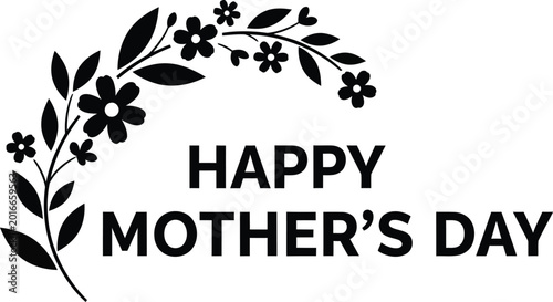 Black Happy Mother's Day floral greeting icon