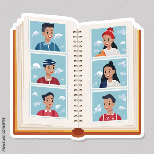 Open Photo Album with Portraits of Diverse People