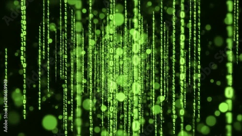 Abstract Green Binary Code Data Stream Motion Background