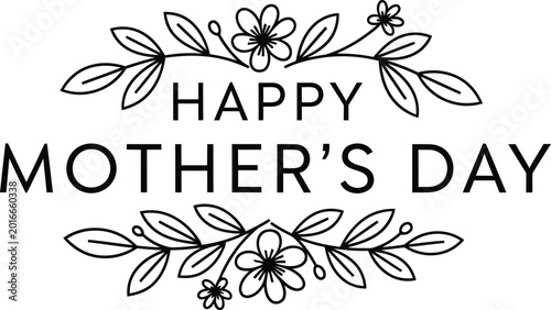 Happy Mothers Day text with floral leaves