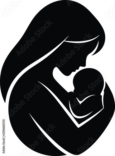 Black silhouette of mother holding baby
