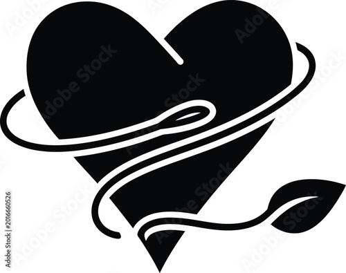 Black heart shaped vine leaf icon