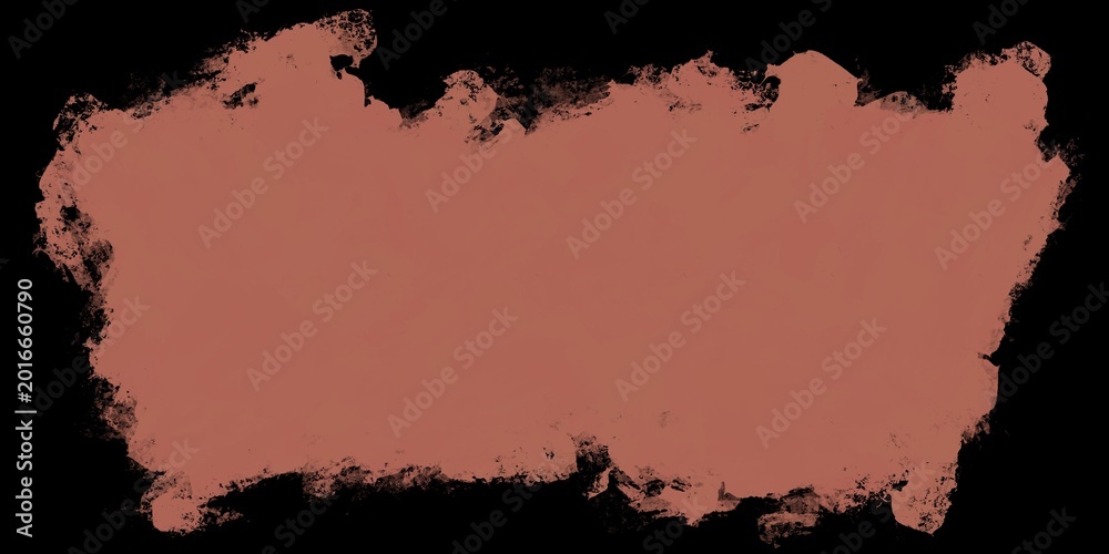 Fototapeta premium Textured terracotta dusty rose brush stroke with rough irregular edges on black background, warm earth tone design element.