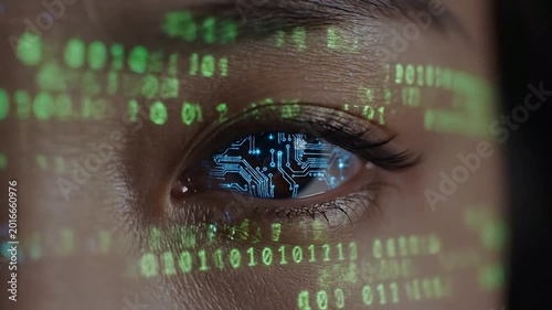 Digital Eye Sees Futuristic Binary Code and Circuits