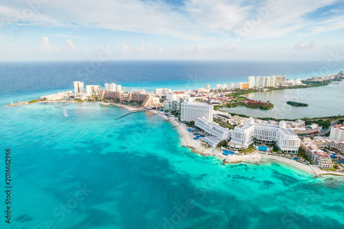 Photos Aerial panoramic view of Cancun beach and city hotel zone in Mexico
