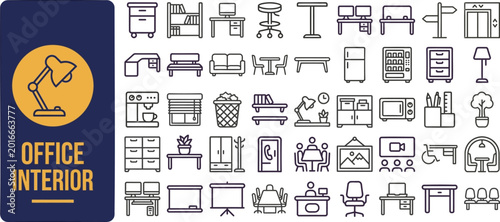 Foto Office Interior and Furniture outline icon set