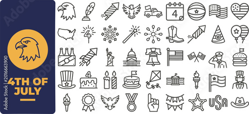Tableau sur toile 4th of July Independence Day outline icon set