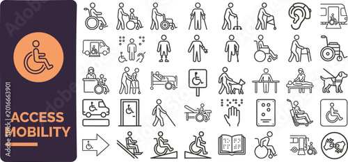 Tableau sur toile Access Mobility and Disability outline icon set