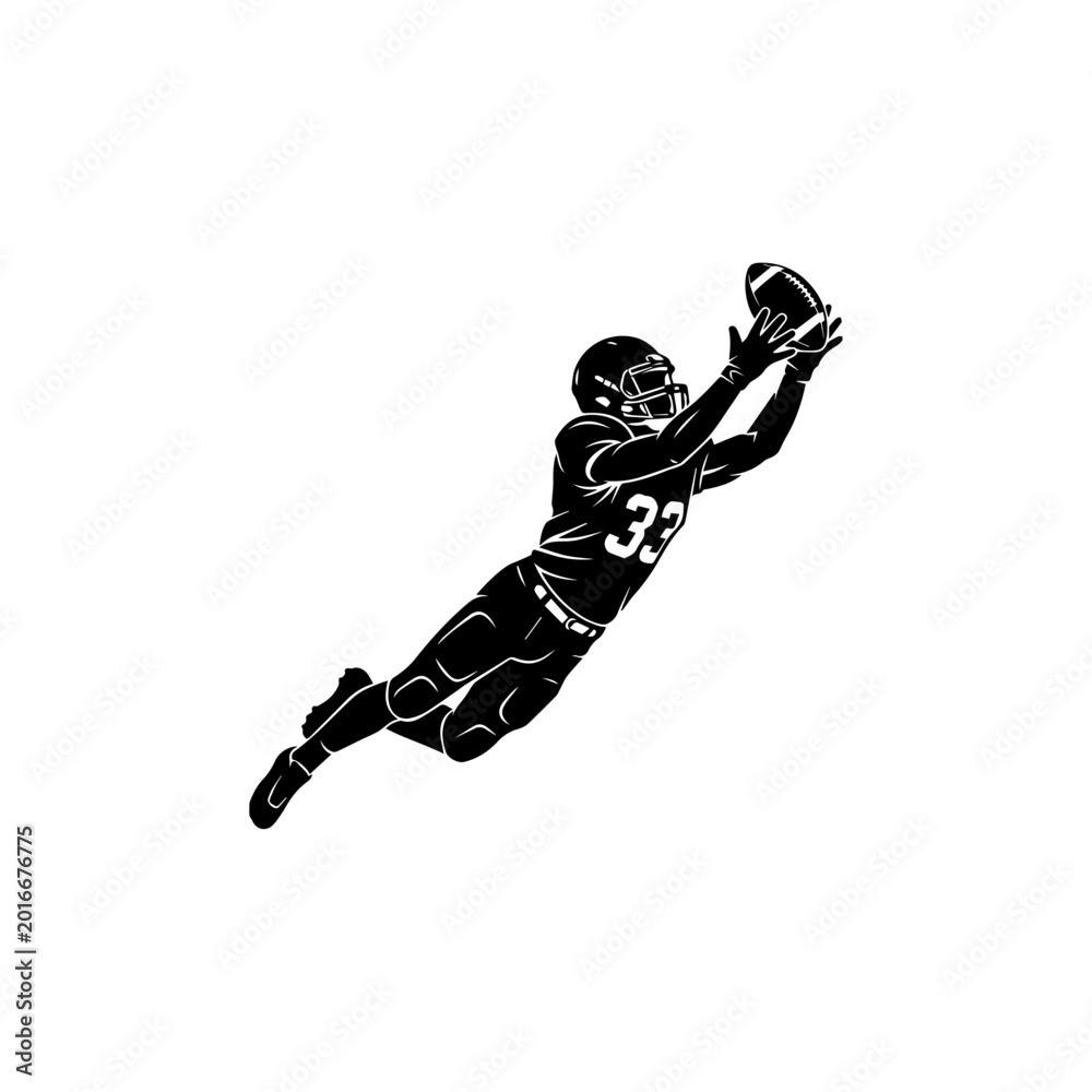 Fototapeta premium American Football Diving Catch Silhouette Vector