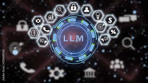 Advanced large language model llm artificial intelligence technology concept featuring futuristic digital interface and neural network data processing visualization
