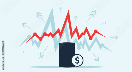 Photos Oil barrel with dollar sign and fluctuating market graph, energy prices concept