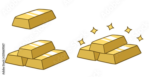 金塊、金の延べ棒（インゴット）のコミカルなイラスト