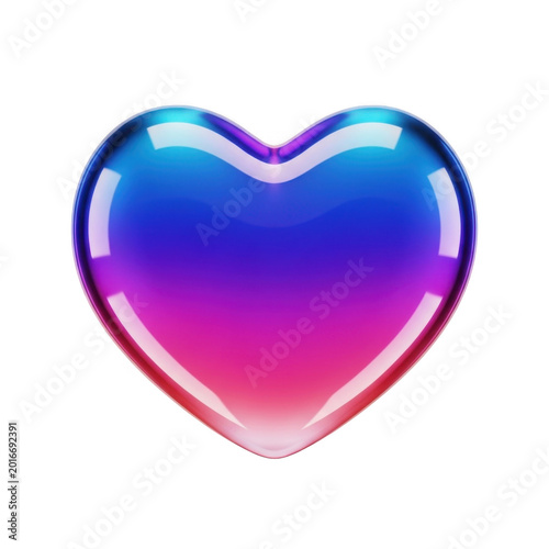 3D heart shape with gradient colors isolated on transparent background, love symbol.