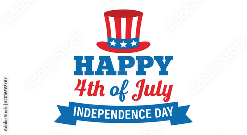 Schilderij op canvas Happy 4th of july typography with uncle sam hat on white background