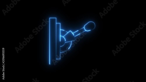 Blue neon lever switch animation flipping on a black background, industrial power, electricity control, energy activation, or mechanical toggle
