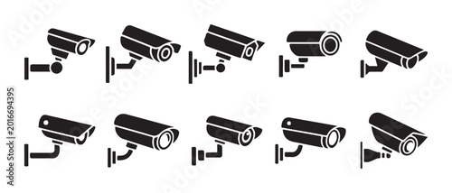 Tableau sur toile Surveillance camera icons set