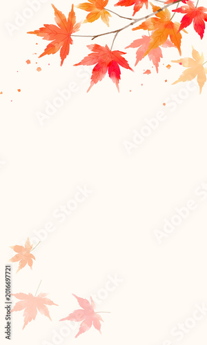 Watercolor Japanese Maple Autumn Banner Background