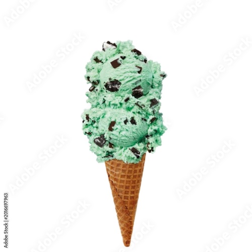 Foto A delicious serving of mint chocolate chip ice cream on a waffle cone