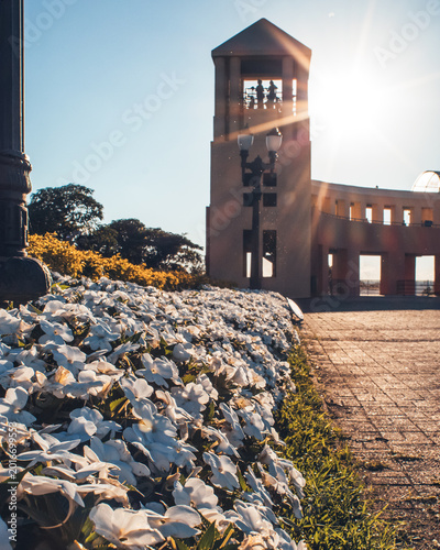 Quadro em tela White Flowers and Rustic Tower at Parque Tanguá at Sunset
