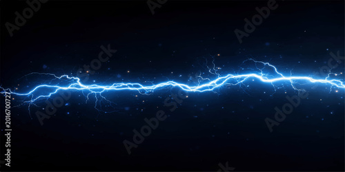 Abstract blue digital background featuring glowing electric lightning energy and a powerful plasma flash design across a dark night sky