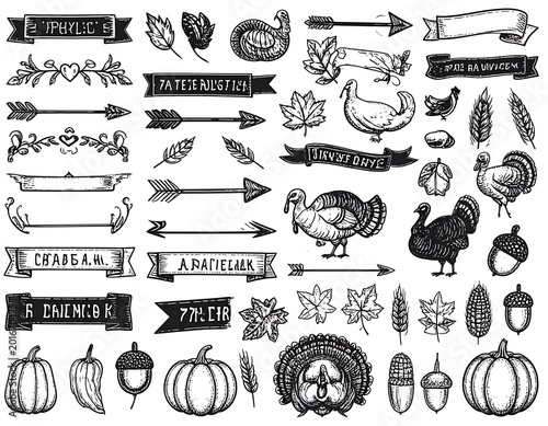 Thanksgiving day autumn harvest symbols.