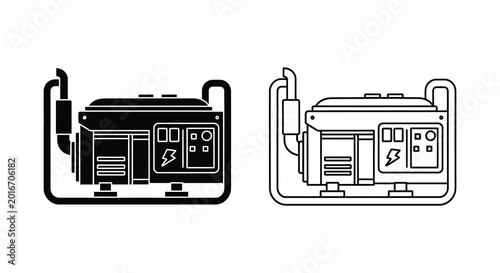 Portable generator silhouette black and white line art illustration