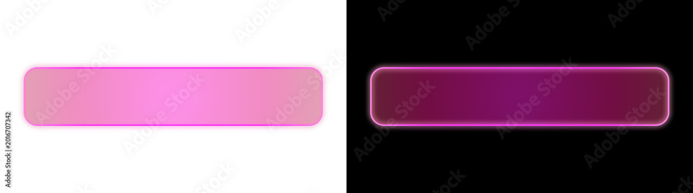 Fototapeta premium Glowing Neon Pink Long Horizontal Bar Frame Border Element on Transparent and Black Background Sci-Fi UI Decoration