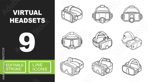 Tableau sur toile Virtual Headsets line icon set