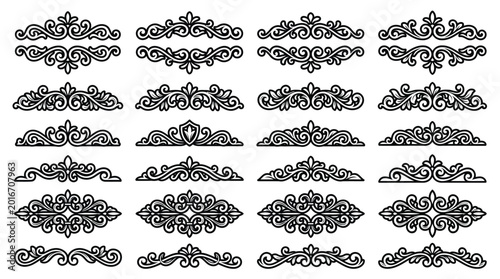 Set of vintage calligraphic dividers, ornate flourishes, decorative borders and page ornaments