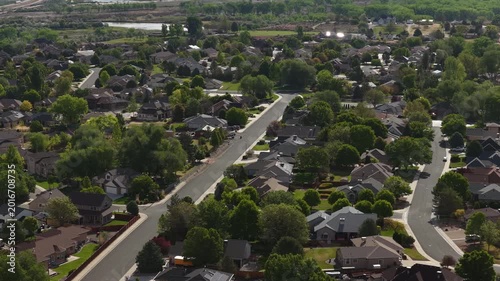 Aerial of residential street in Grand Junction Colorado in Redlands neighborhood in spring