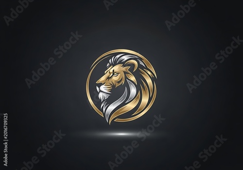 Elegant lion head emblem in gold and silver symbol of strength and power