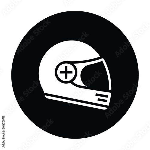 Motorcycle Helmet Icon with Plus Sign for First Aid Safety and Emergency Medical Assistance