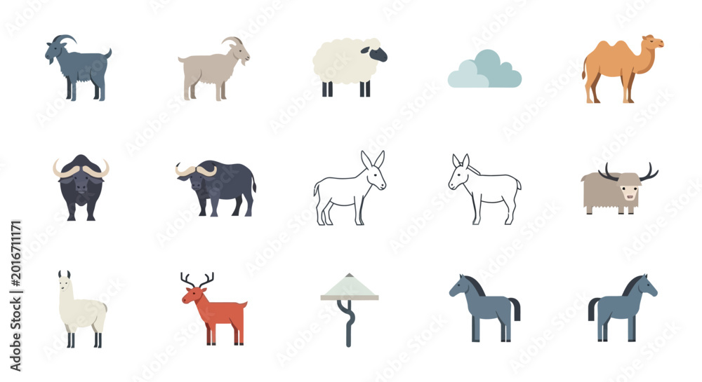 Fototapeta premium Collection of Minimalist Animal Icons Featuring Various Species and Colors