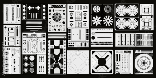 abstract geometric shapes and lines on black background