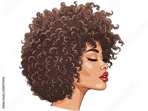 Illustration of a woman with curly brown hair