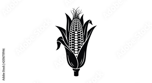 Foto Corn cob with husk and silk black silhouette