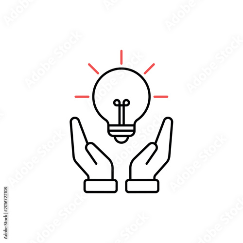 Obraz na plátně seize opportunity icon with hands protecting a light bulb idea, on a clean background