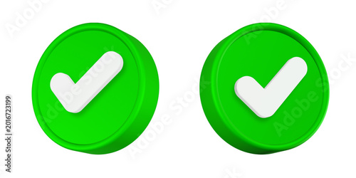  3D icon depicting a white checkmark symbolize approval, success, or verification