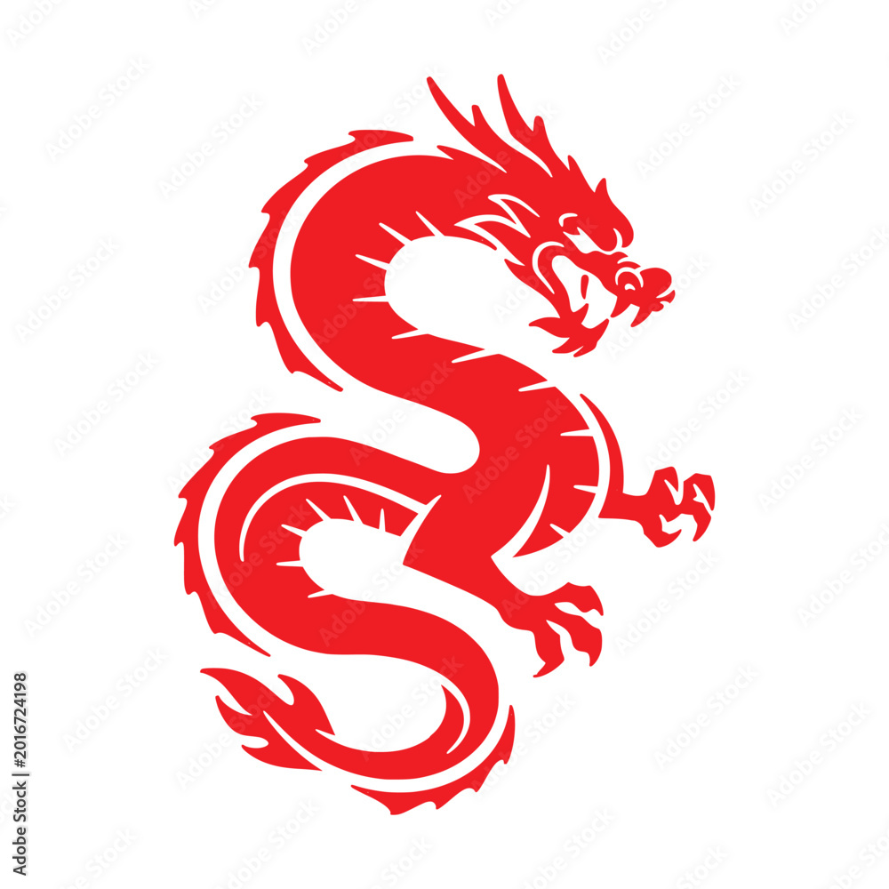Fototapeta premium Tribal dragon silhouette logo design, dragon vector icon 
