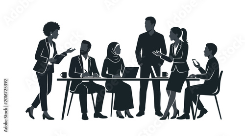 Bild auf Leinwand Business people gathered around a table in a meeting or discussion setting