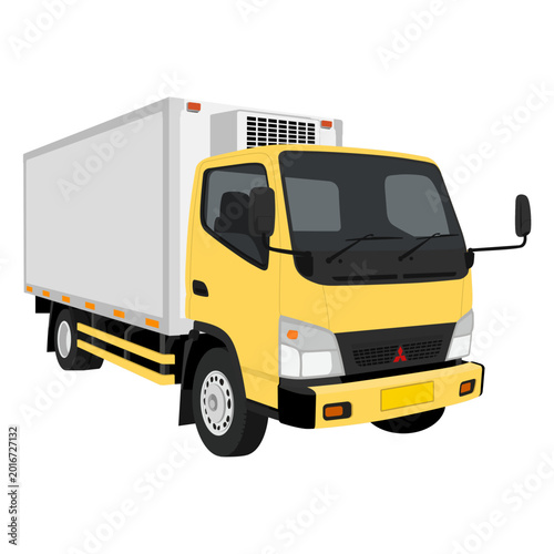 Yellow Refrigerated Delivery Truck Front View - Cargo Transport and Logistics Vehicle Illustration
