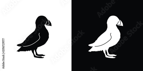 Obraz na plátne Atlantic puffin icon vector, puffin silhouette, black and white silhouette, flat