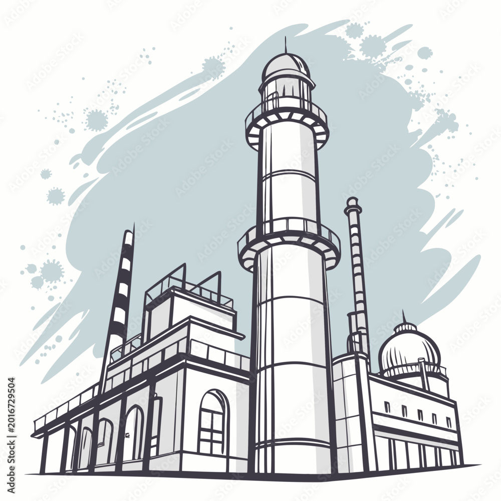 Fototapeta premium Industrial factory building sketch outline vector.