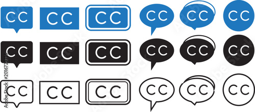 Fotografie closed captioning solid icon set