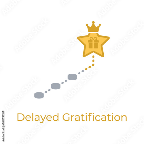Canvas Print Golden star reward path icon, footsteps toward crown, delayed gratification trai
