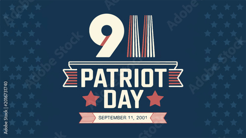 A solemn commemorative graphic design honoring national unity and remembrance, featuring patriotic flag motifs and the date September 11, 2001, for a day of reflection and solidarity