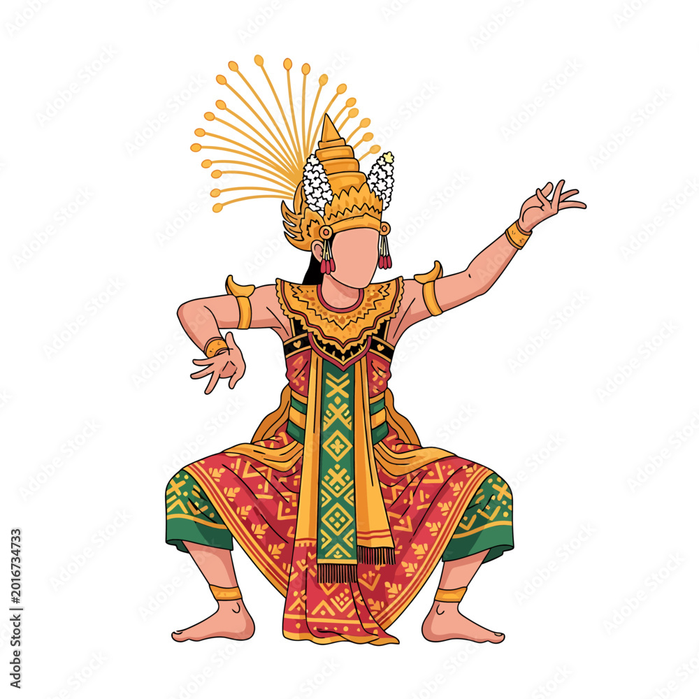 Obraz premium A performer in traditional dance costume poses elegantly in a studio.