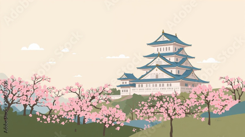 Canvas Print Spring in Japan, the osi-jo in saitama gyoda illustration background