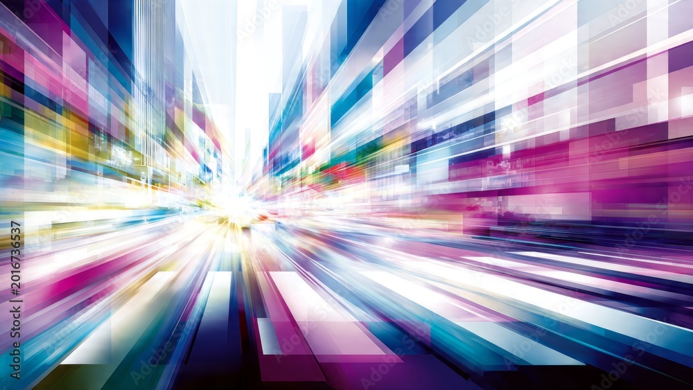 Fototapeta premium Colorful Light Rays Speed Tunnel Abstract Motion Blur Background